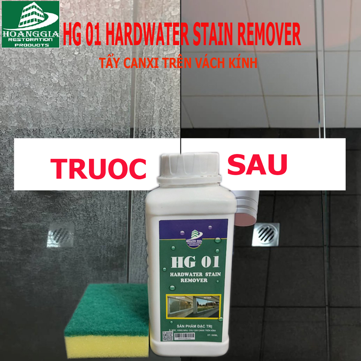 Tẩy canxi vách tắm kính Hg 01 stain hard water remover