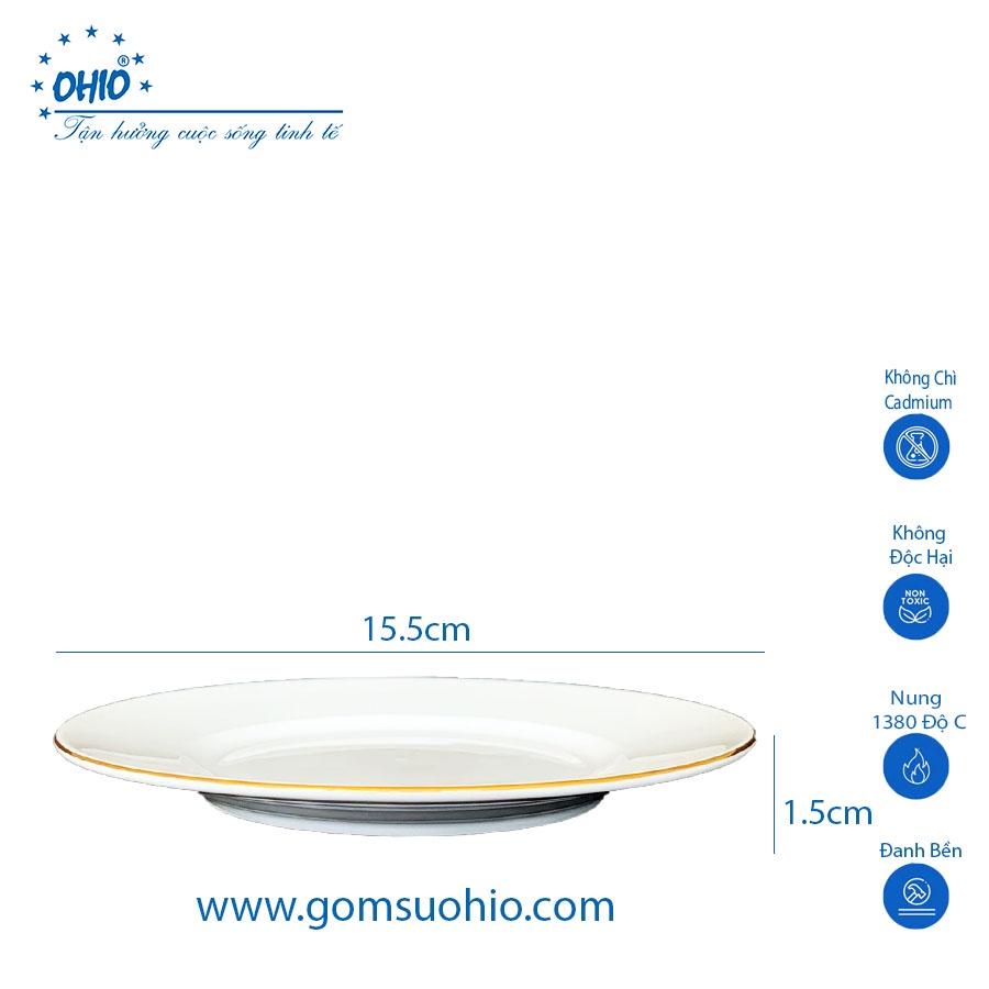 Đĩa Nông 15.5cm Sứ Trắng Viền Kim OHIO