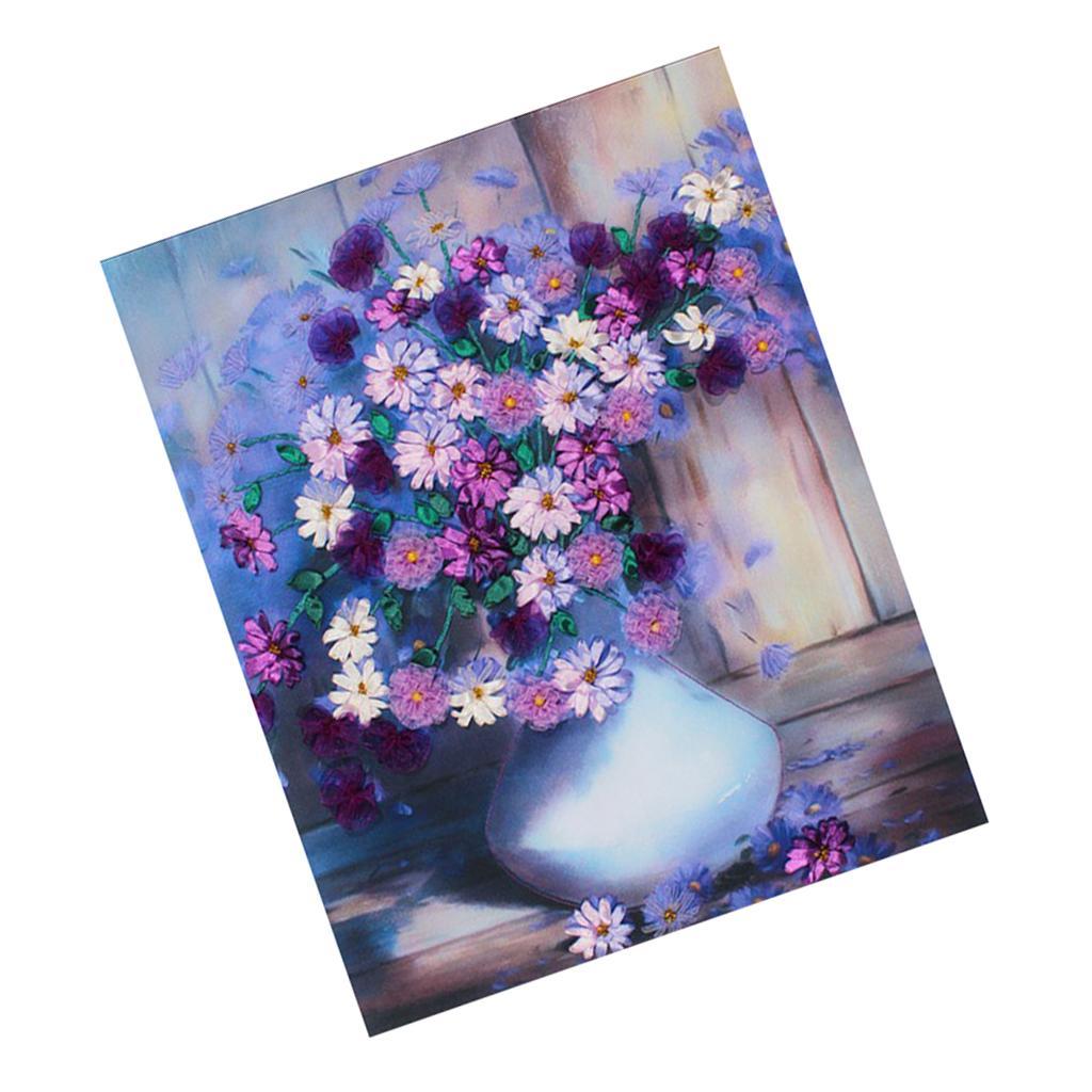 Flower Ribbon Embroidery Set Cross Stitch DIY Wall Decor 60x50cm