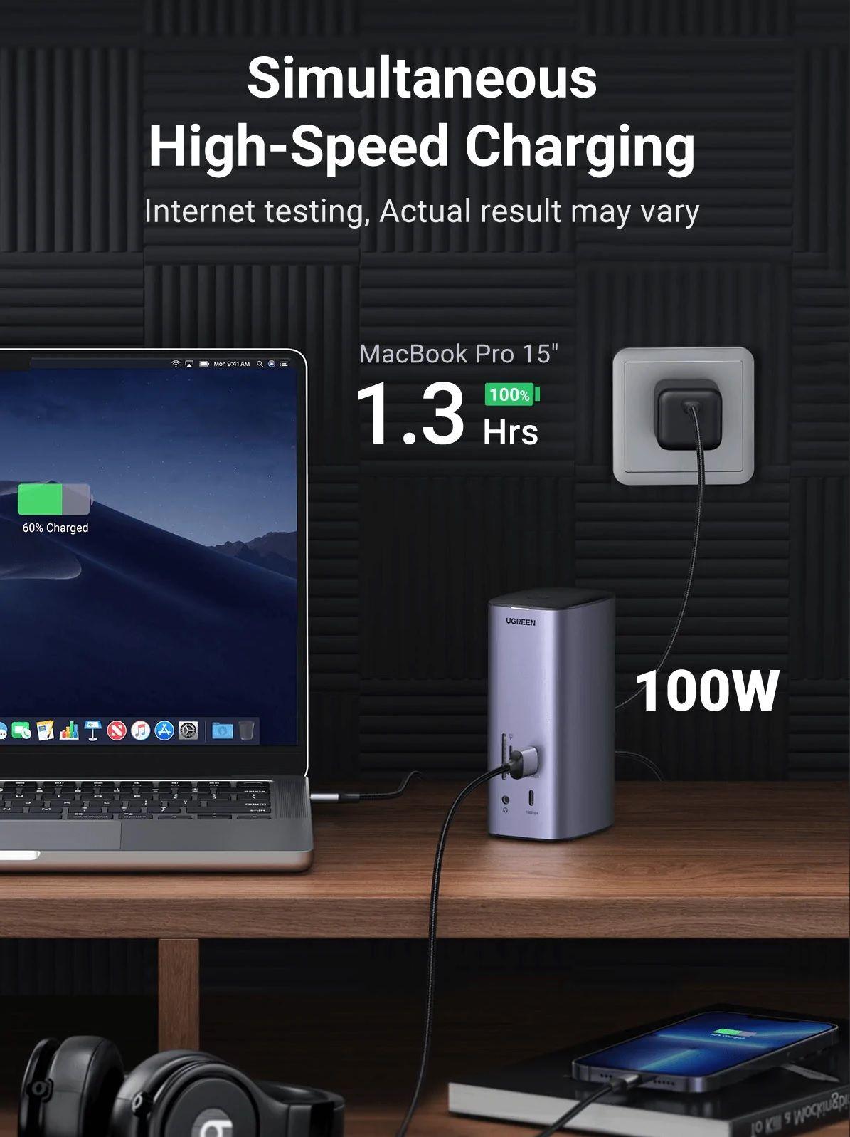 Ugreen UG90325CM555TK sang 3 x USB 3.0 + 2 x HDMI + 1 x DP + gigabits RJ45 + SD + TF + 3.5mm + 100w PD Bộ chuyển đổi USB type C - HÀNG CHÍNH HÃNG