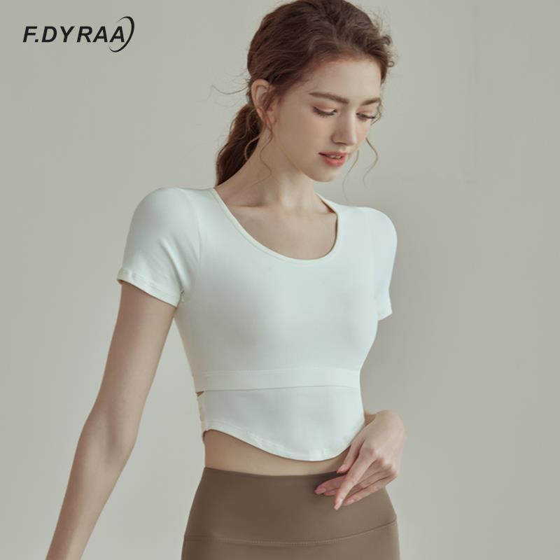 F.Dyraa Phụ nữ Yoga Tops tay áo ngắn áo sơ mi Sport Color: White Size: XL