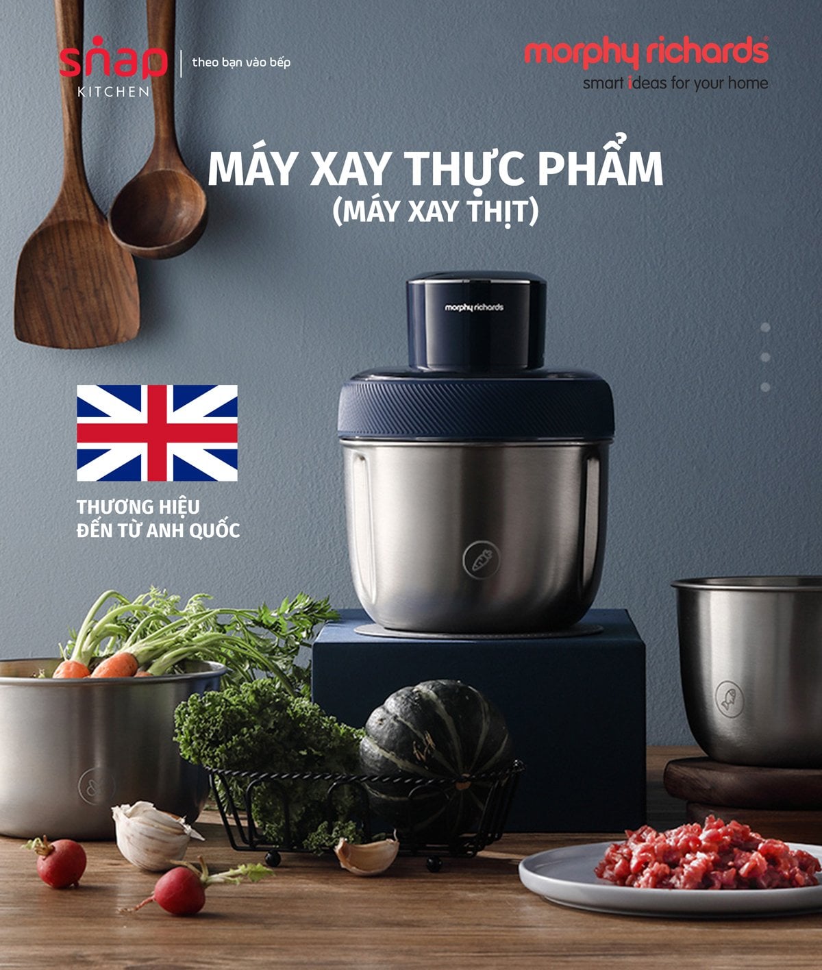 Máy Xay Thịt Cao Cấp Morphy Richards 3 Cối - Thương Hiệu Anh - Hàng Chính Hãng