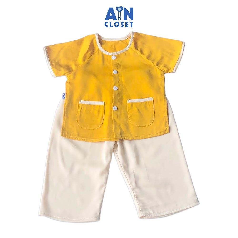 Bộ quần áo bà ba dài unisex Vàng quần lụa trắng - AICDBGNTN2EC - AIN Closet