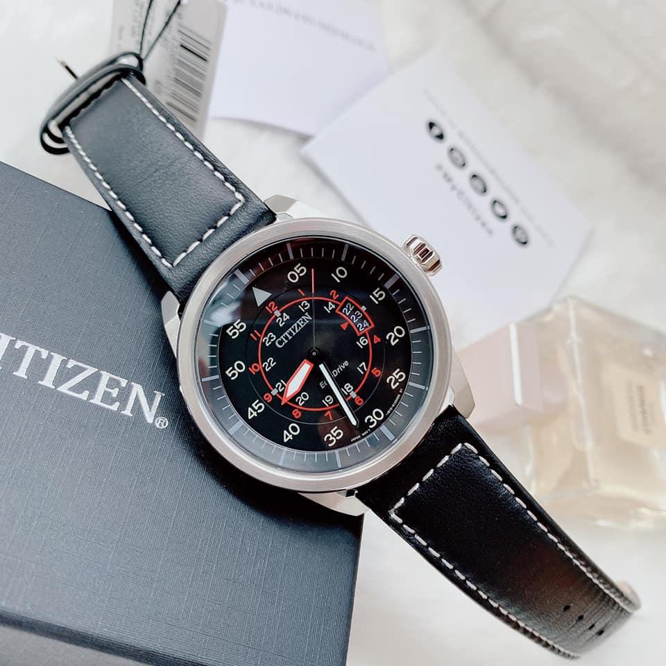 Đồng Hồ Nam AW1361-01E Eco Drive dây da đen mặt đen