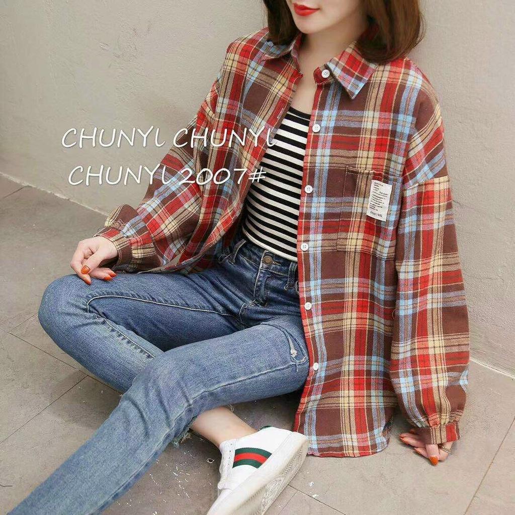 Áo sơ mi kẻ form rộng phong cách Hàn Quốc hàng Quảng Châu