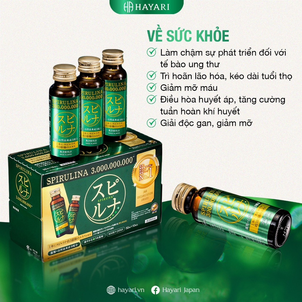 Siêu vi tảo uống 300 triệu Hayari Spirulina hộp 10 chai x 50ml