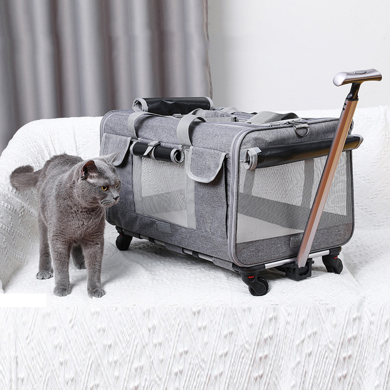 Túi kéo đựng thú cưng đi du lịch có bánh xe gấp gọn tiện dụng, tay kéo nâng hạ độ cao kèm thảm lót [SIZE ĐẠI] 