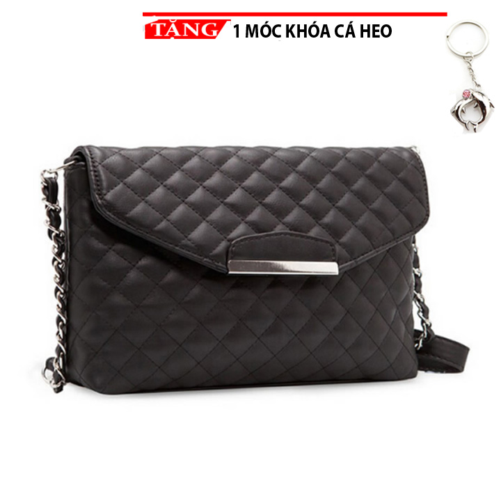 Túi xách nữ cầm tay Dự tiệc đeo chéo clutch lưới đen FR3  tặng móc khóa cá heo