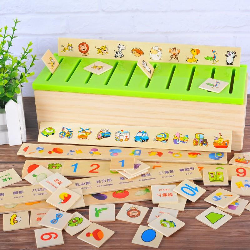Đồ chơi thả hình theo chủ đề bằng gỗ cho bé - Hộp thả hình thẻ giáo cụ Montessori bằng gỗ