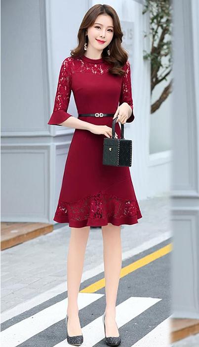 Đầm Công Sở Phối Ren Thời Trang