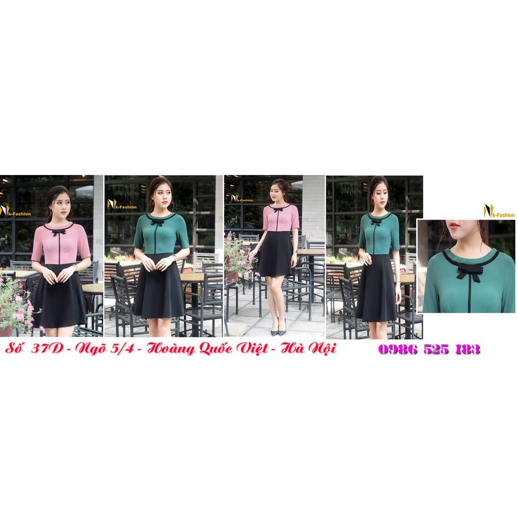 NEW Đầm xòe phối nơ đen V131 thời trang