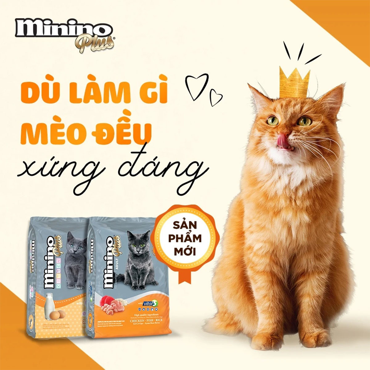 Hạt Thức Ăn Cho Mèo Lớn Trưởng Thành Minino Plus Adult Vị Gà Cá Và Gạo Gói 1.5kg