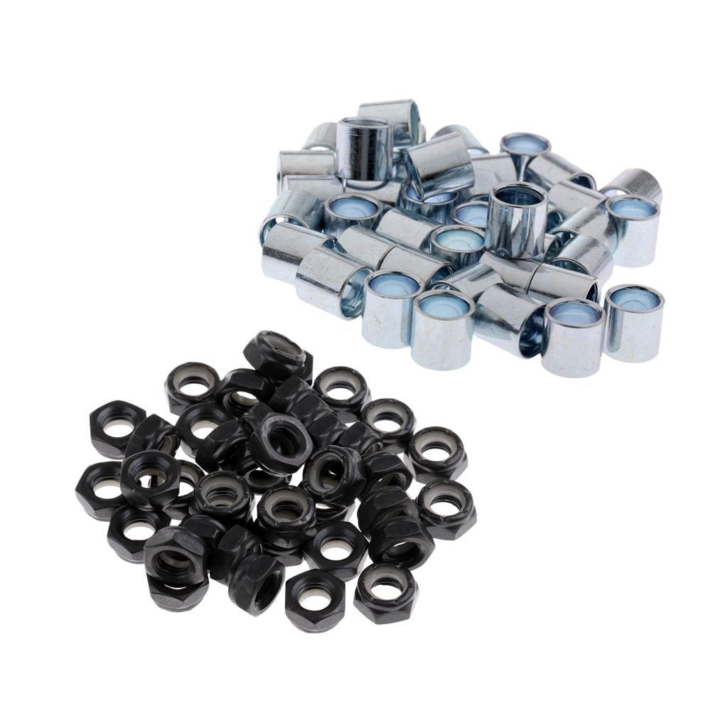 40 Pcs Skateboard Longboard Truck Wheels Axle Nuts + 40 pcs Bearing Spacers
