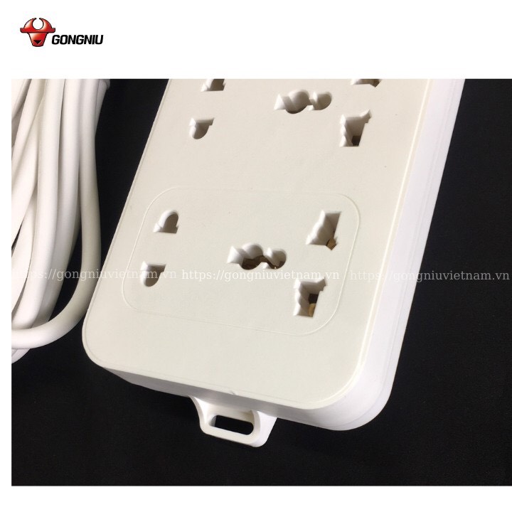Ổ Cắm Điện Gongniu 6 Ổ Đa Năng 1 Công Tắc – Công Suất 10A/250/2500W – Trắng – Hàng Chính Hãng