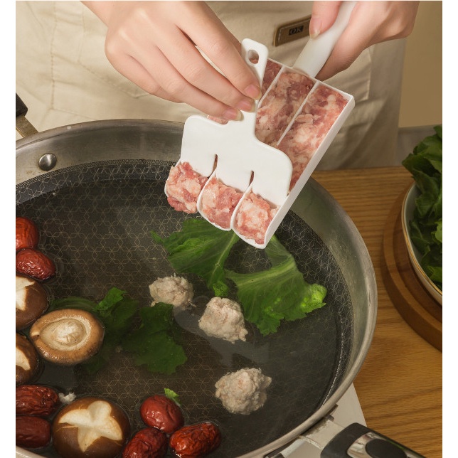Khuôn Làm Thịt Viên 3 Ngăn Chống Dính Kèm Muỗng Chia, Bộ Dụng Cụ Làm Thịt Cá Viên, Chả Viên, Nặn Mọc Tiện Lợi