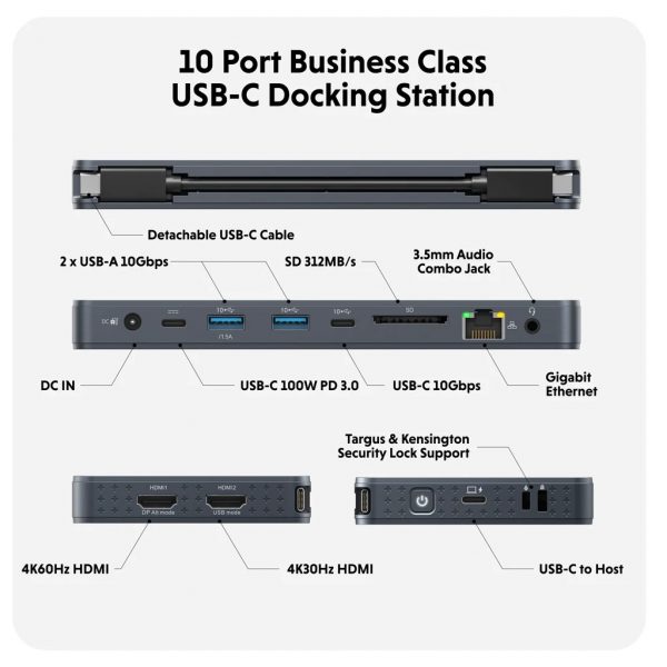 HUB chuyển đổi HyperDrive Next 10 in 1 Port Business CLASS USB-C DOCK CHO MACBOOK/LAPTOP – HD7001GL - Hàng Chính Hãng