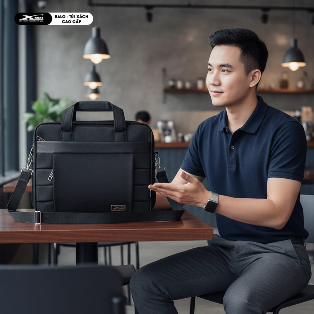 Cặp Doanh Nhân Xbags Expand Pro XB4002 Màu Đen Cao Cấp, Chống Nước, Nhiều Ngăn, Đựng Được Laptop 17 Inch, Có Khóa Nới Rộng, Sang Trọng!