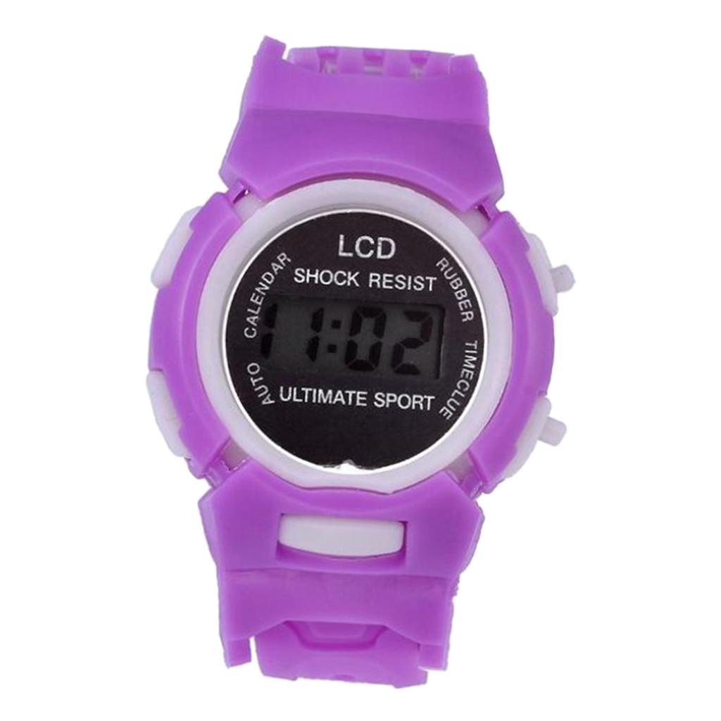 Children Girls boys Digital Watch LED Electronic Time Display Watch Purple