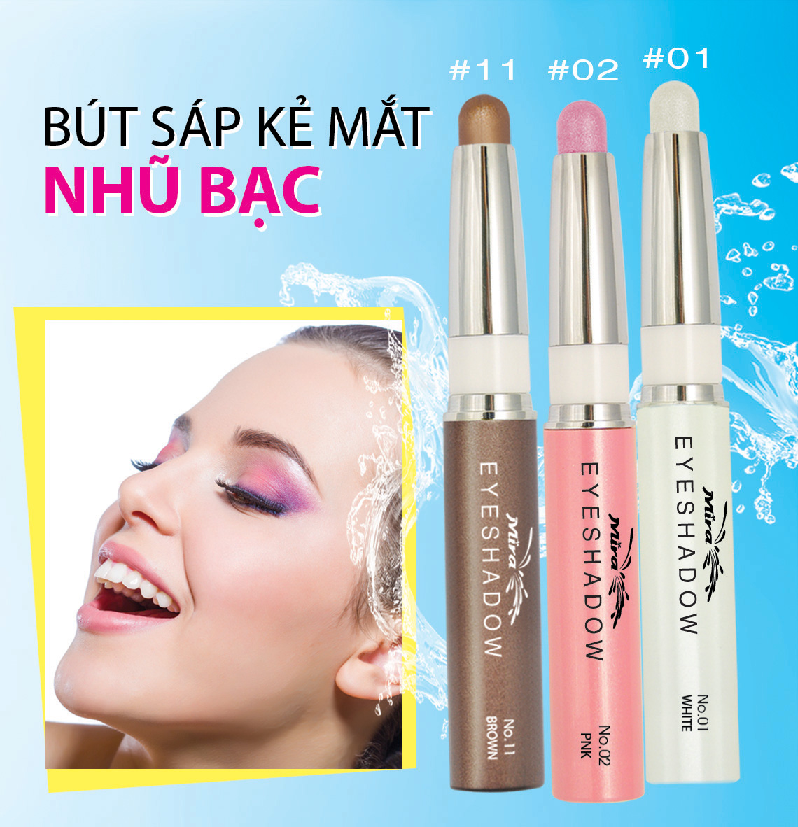 Bút sáp kẻ mắt nhiều màu nhũ bạc Mira Eyeshadow Hàn Quốc 1.5g No.1 Màu trắng tặng kèm móc khoá