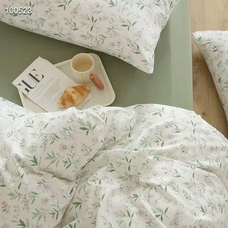 Bộ Chăn Ga Gối Cotton Living 100%cotton Hàng Nhập Khẩu Cao Cấp 4 Món Hello Summer Hoa Lá Xanh