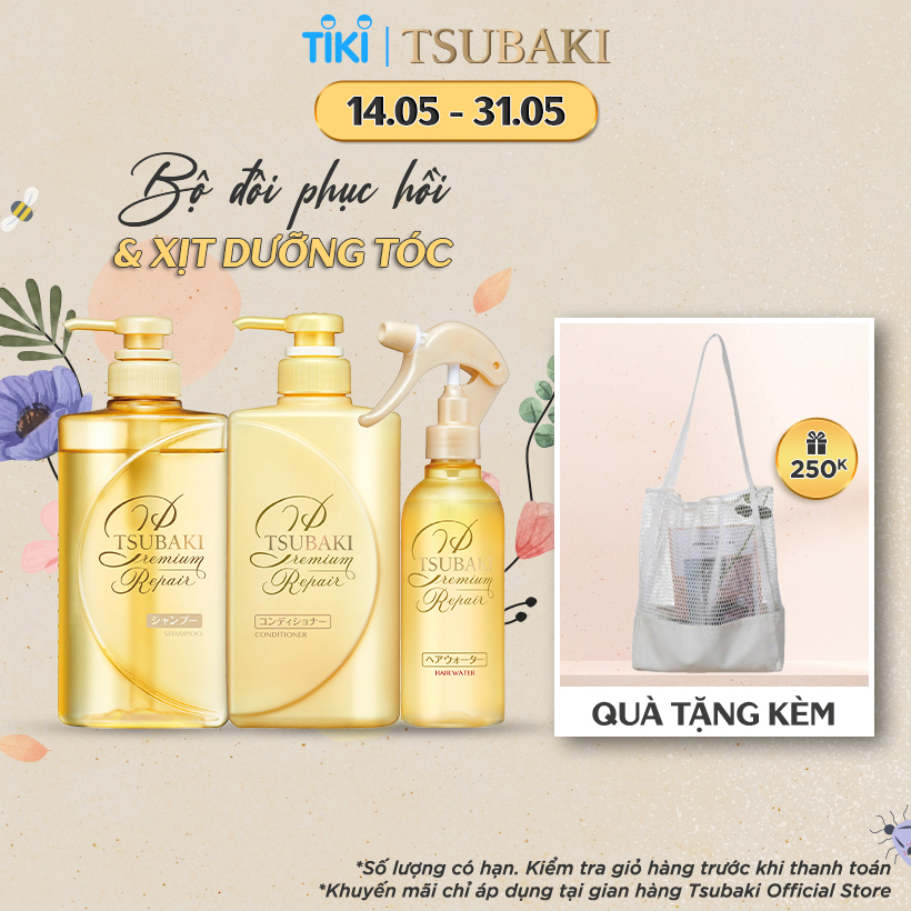 Bộ Ba Chăm Sóc Tóc Phục Hồi Ngăn Rụng Tóc Tsubaki Gội Xả (490ml/chai) + Xịt Dưỡng Tóc 220ml-95243