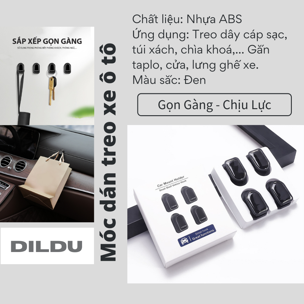 Hình ảnh Bộ 4 Móc Dán Treo Đồ Nội Thất Hatsu - Treo Cáp Sạc, Chìa Khóa, Túi Xách Xe Hơi, Ô Tô Cao Cấp - Chịu Lực Mạnh Mẽ - Nhựa ABS  - Còn Có Thể Dùng Cho Treo Vật Dụng Trong Nhà