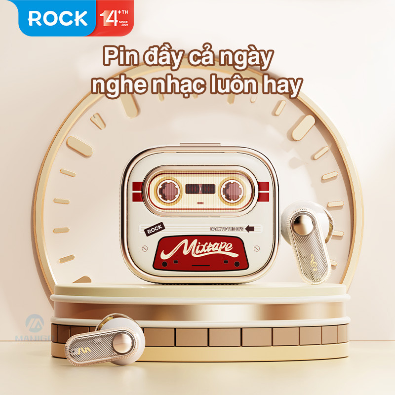 Tai nghe Bluetooth nhét tai không dây TWS Rockspace Retro Mix Tape nghe nhạc lên đến 20h Hàng chính hãng có bảo hành