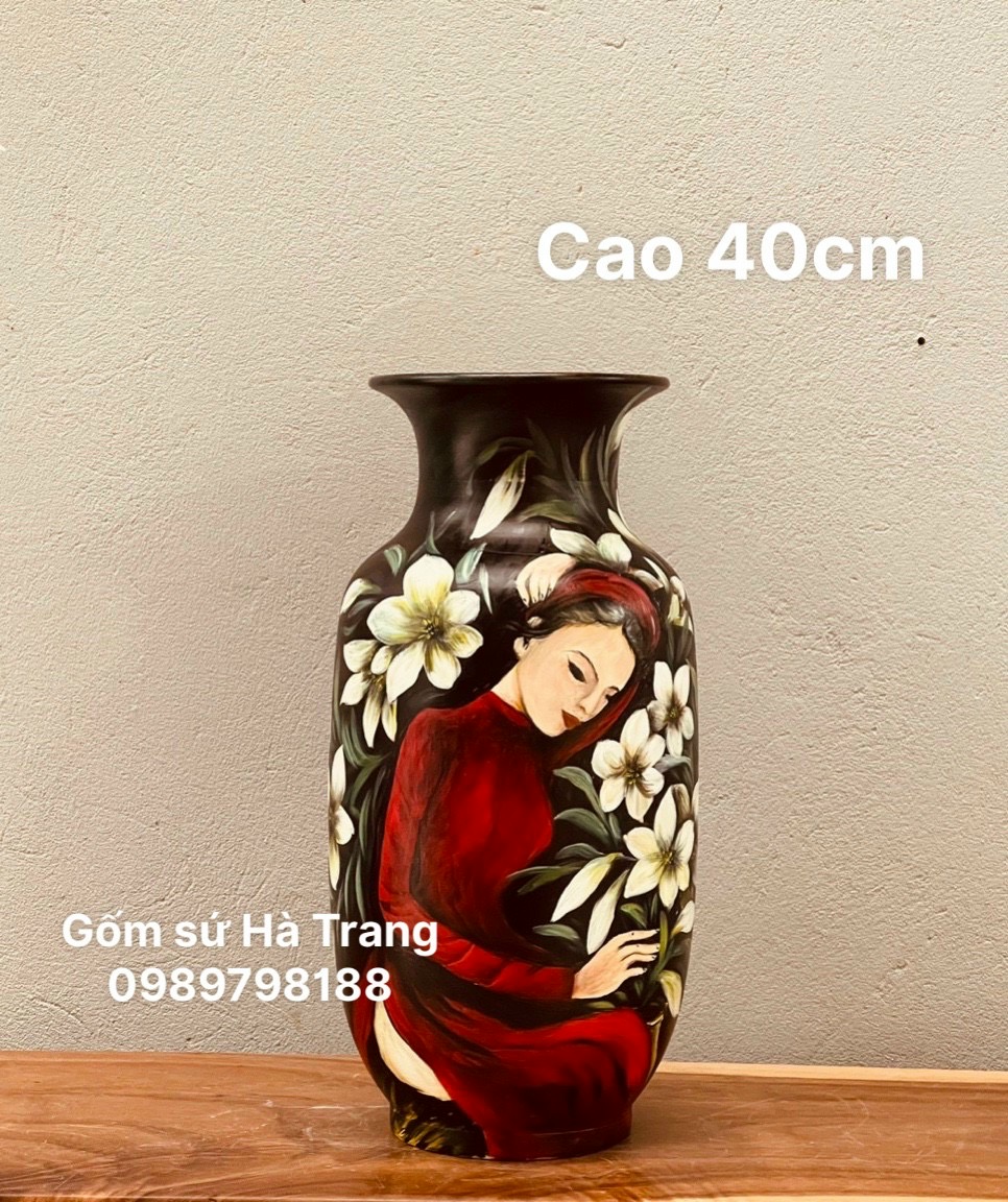 Lọ hoa gốm sứ Bát Tràng cao cấp vẽ 3D cao 40cm