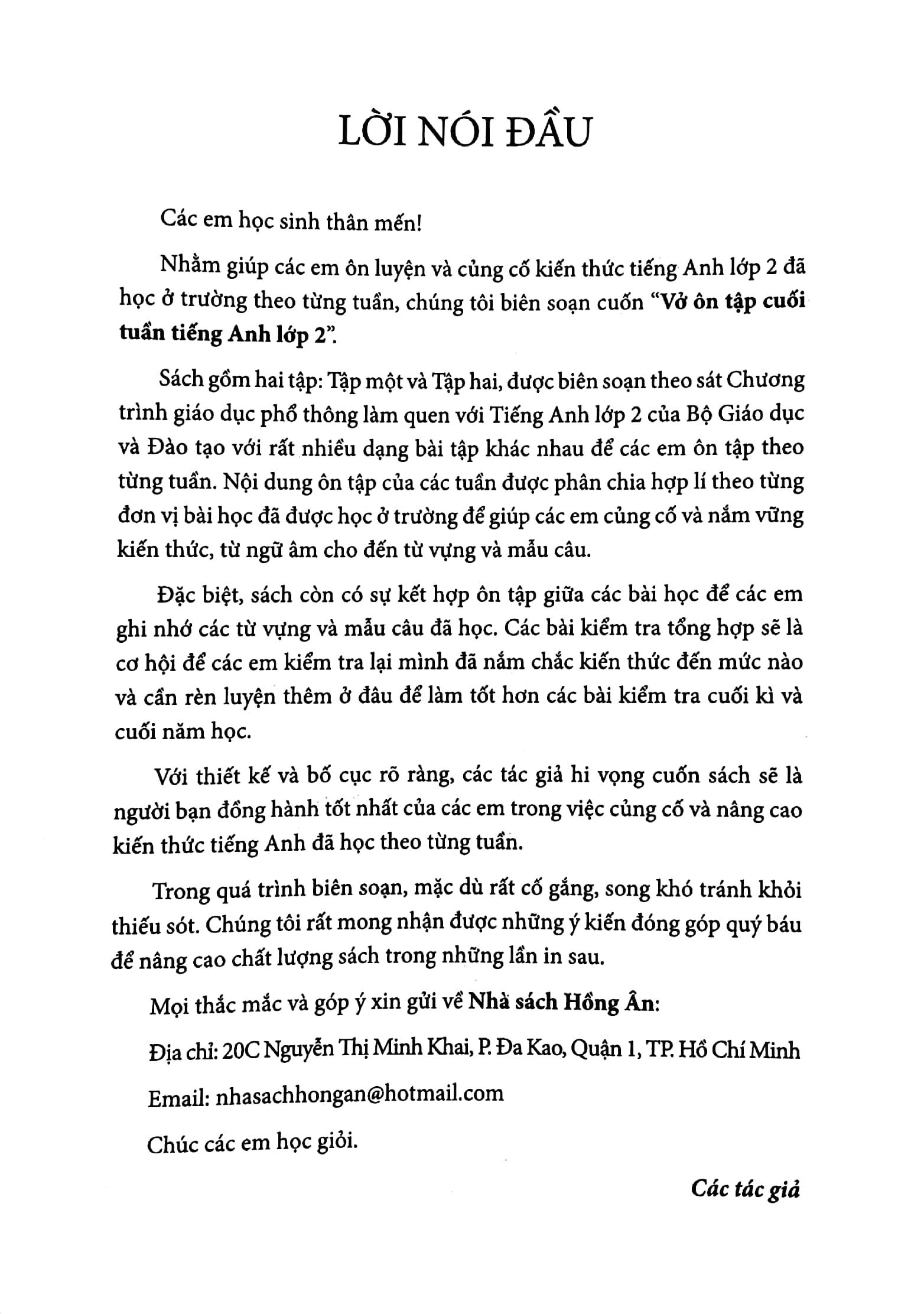 Vở Ôn Tập Cuối Tuần Tiếng Anh Lớp 2 - Tập 2