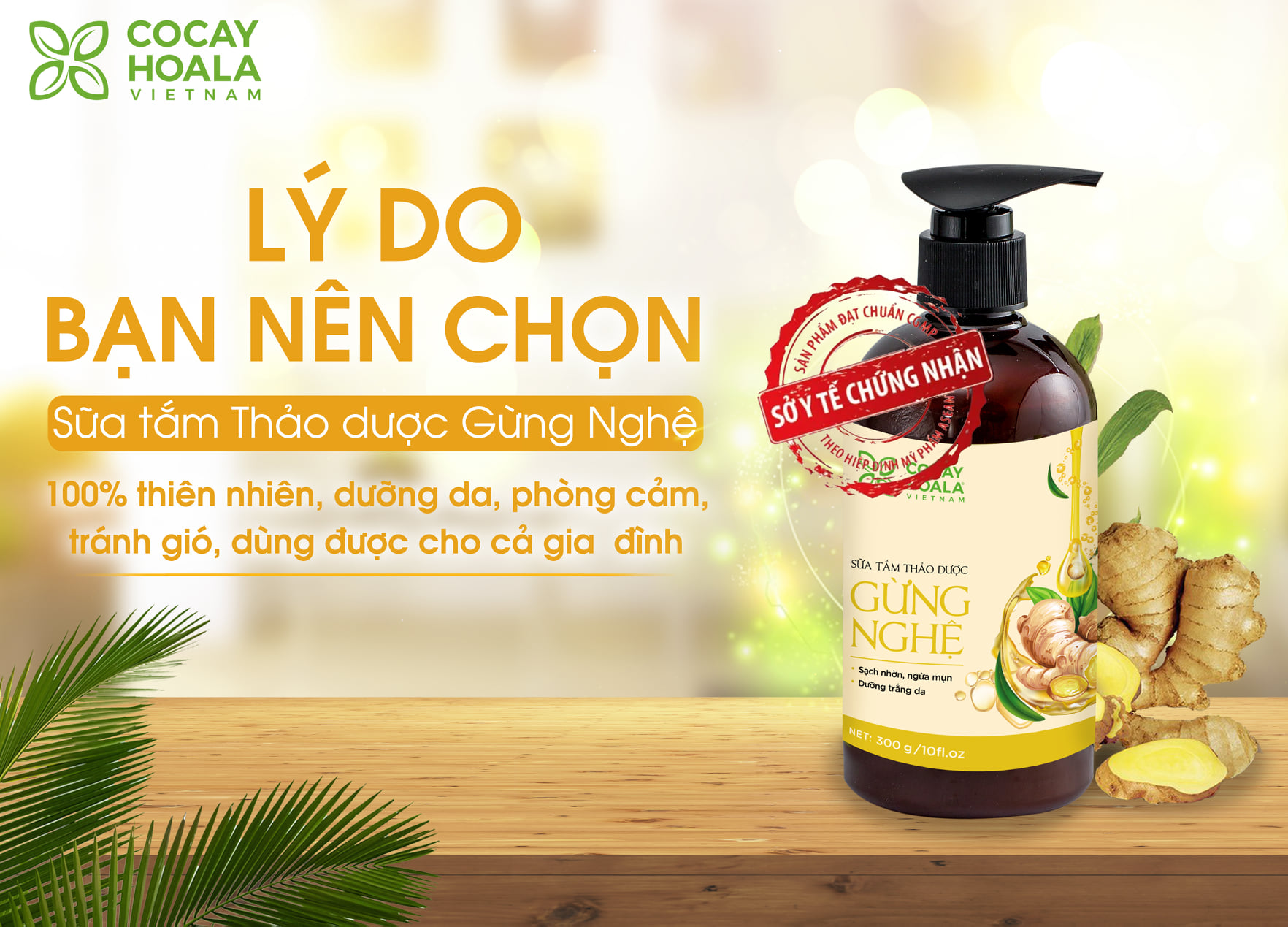 Sữa Tắm Gừng Nghệ Cho bé COCAYHOALA Với 9 Loại Thảo Mộc An Toàn, Lành Tính - Giúp Phòng Cảm, Tránh Gió, Giữ Ấm Cơ Thể chai 300ml