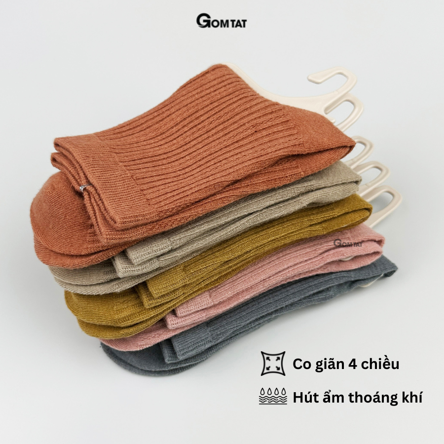 Set 5 đôi tất vớ nữ cổ lửng GOMTAT họa tiết gân chìm, chất liệu cotton cao cấp, mềm mại thoáng khí - LISU29-LUNGNU