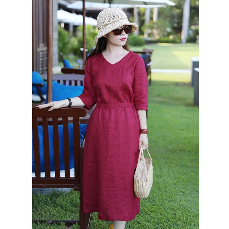 Đầm Linen cổ tim