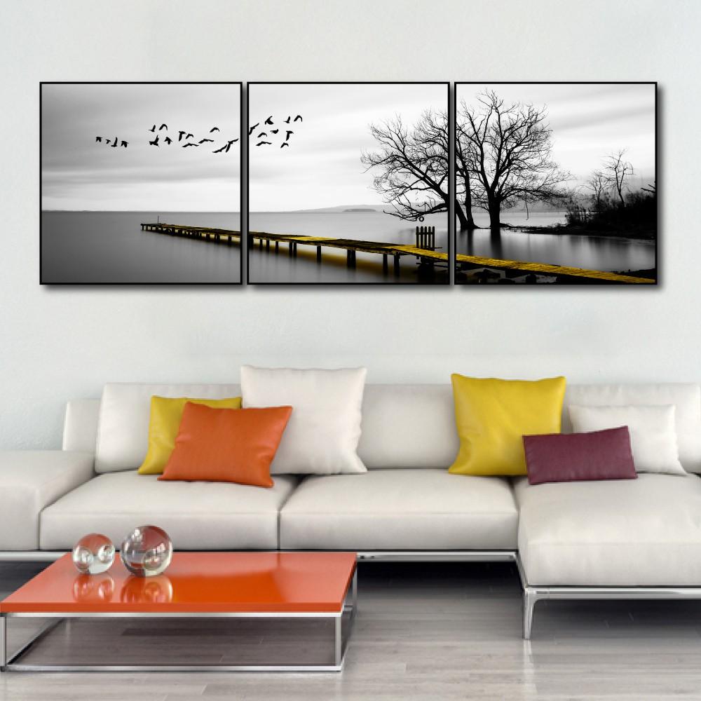 Tranh treo tường canvas phong cảnh và cầu gỗ decor trang trí phòng khách, phòng ngủ có khung cao cấp khổ lớn hình vuông