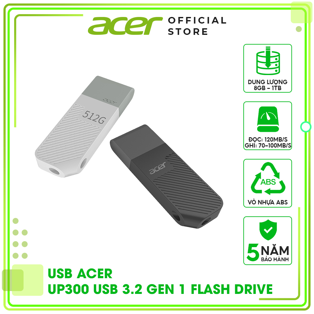 USB 3.2 Gen 1 Acer UP300 dung lượng USB 8GB - 1TB - Hàng chính hãng