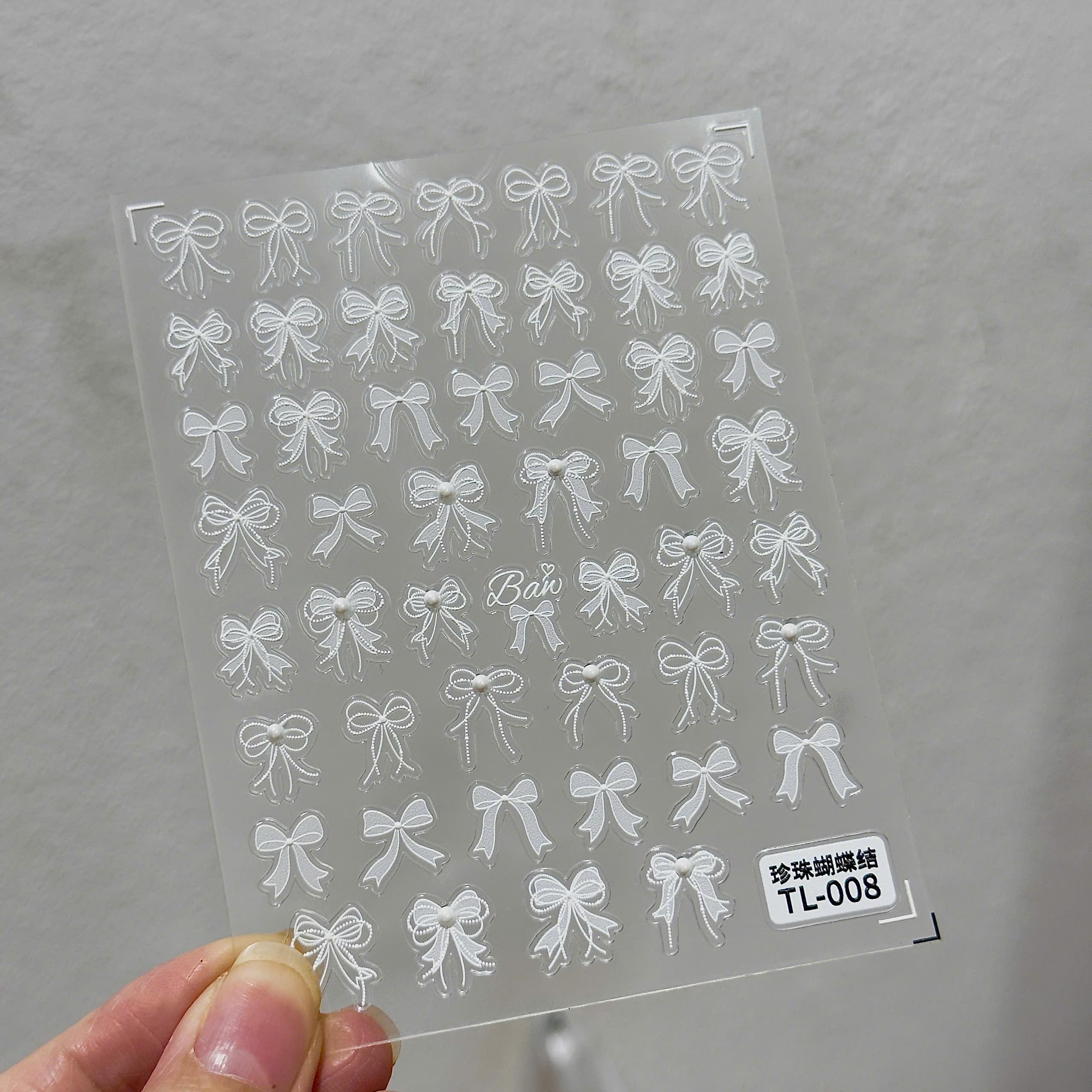 Sticker 5D Nơ Ren Trắng Mix Ngôi Sao TL077 TL008 Siêu Xinh, Hình Dán Móng Nơ Trắng Nhiều Kiểu Nhiều Size Sang Chảnh