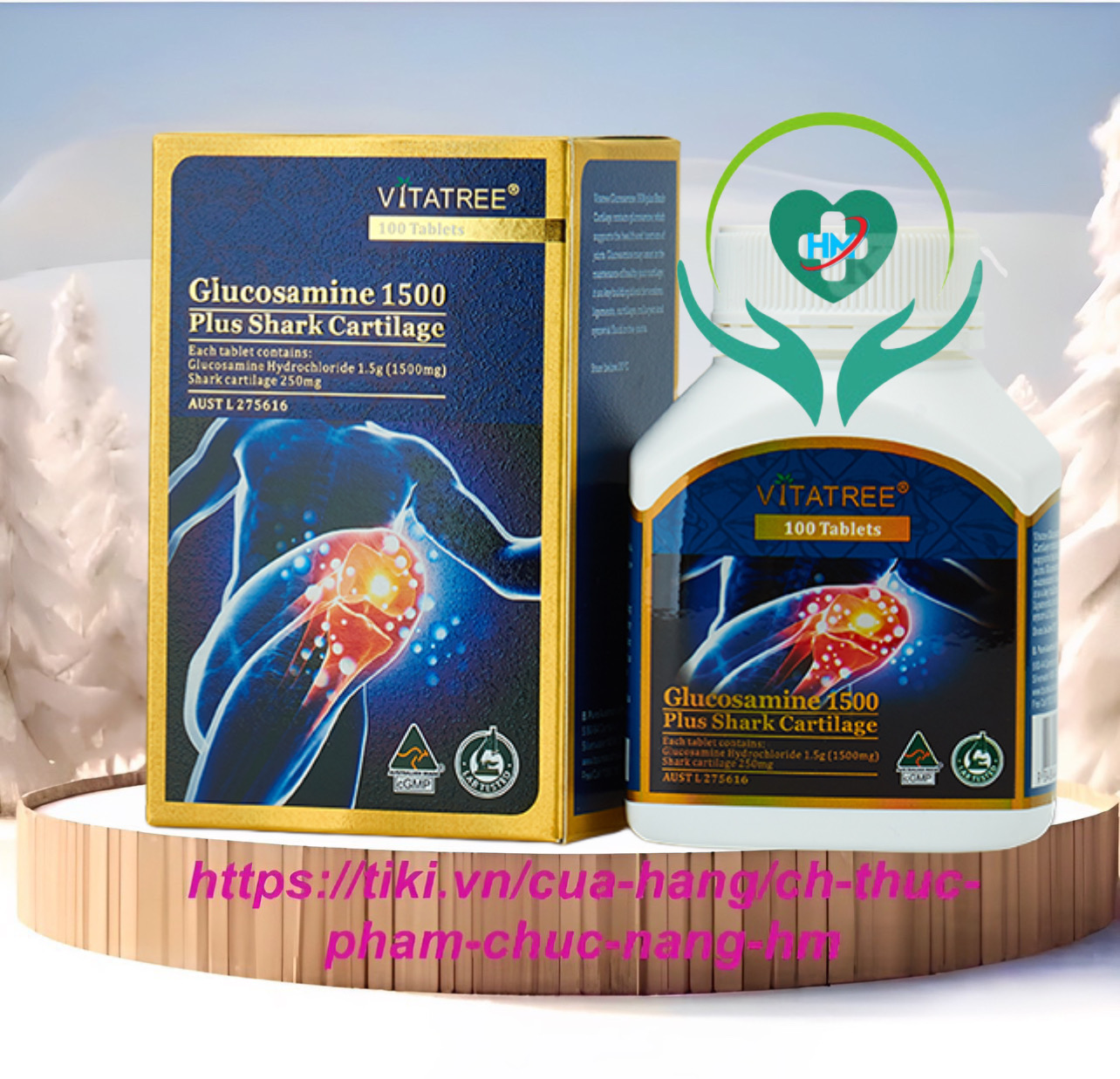 Viên uống bổ khớp Vitatree Glucosamine 1500mg plus shark cartilage , hộp 100v, nhập khẩu Úc