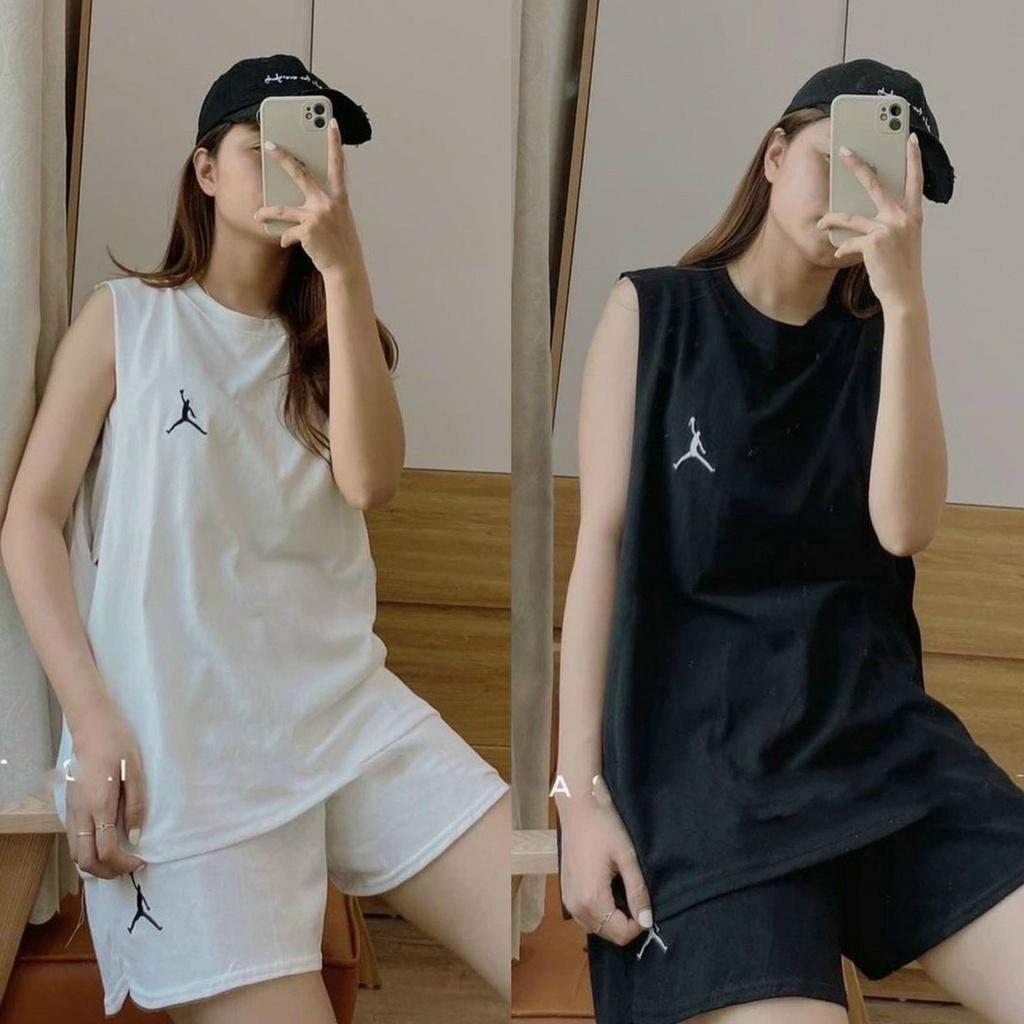 Set Quần Short + Áo Phông Ba Lỗ logo Thêu Ullzang (Ảnh thật/Có Sẵn)