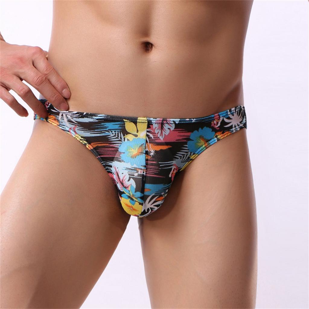 Men Printed Sheer Mesh Net Boxer Briefs Flower Underpants Bulge Pouch