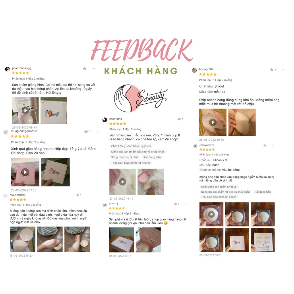 Combo 3 Cặp Miếng Dán Ngực Silicon Nhiệt Tự Thân SBeauty, Dán Ngực Từ Tính Không Keo Thoáng Mát Nhẹ Như Da Thật