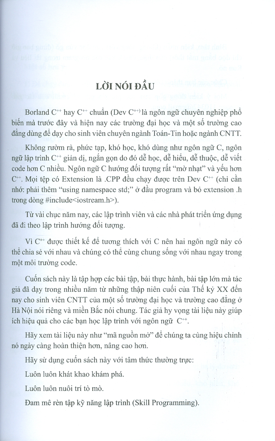 BÀI TẬP LẬP TRÌNH VỚI NGÔN NGỮ C++ TỪ CƠ BẢN ĐẾN NÂNG CAO - TẬP 1