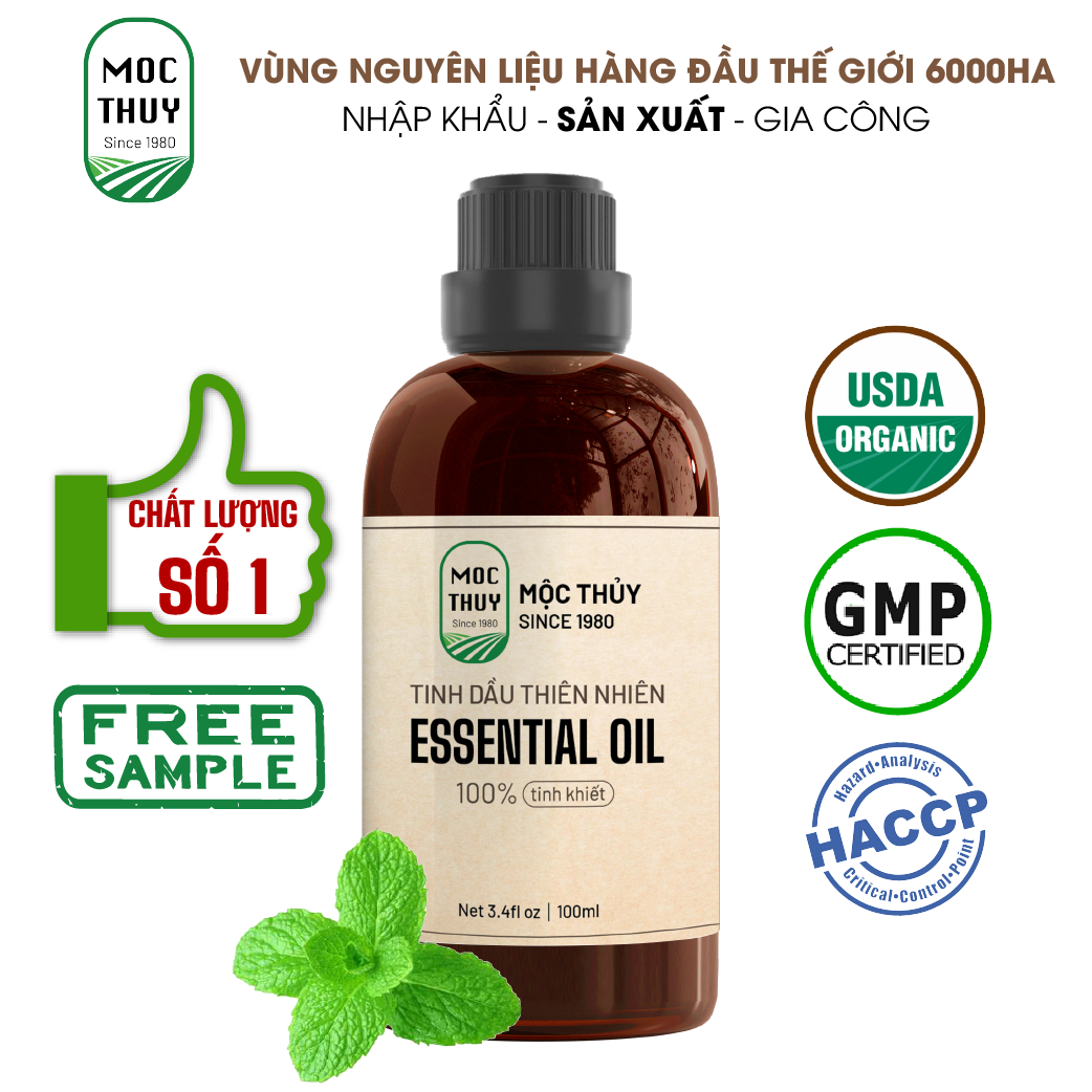 [HCM]Tinh dầu Bạc Hà nguyên chất hữu cơ MỘC THỦY khử mùi làm thơm phòng thư giãn 100ml, 500ml - Đạt chuẩn chất lượng kiểm định