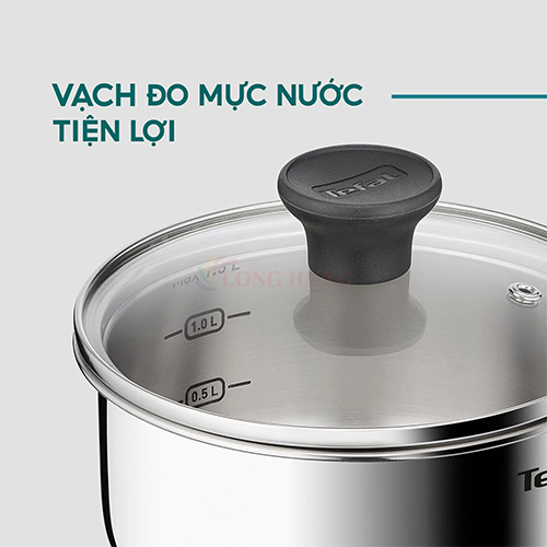 Nồi cán dài/quánh Inox liền khối có nắp Tefal Starter 16cm E3252295/18cm E3252395 - Hàng chính hãng