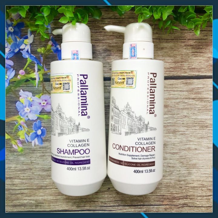 Cặp dầu gội xả Pallamina Collagen Moisturize & Smooth phục hồi siêu mượt tóc cao cấp 400mlx2