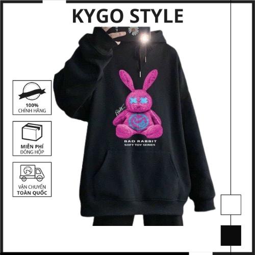 Áo hoodie unisex in hình Thỏ chất nỉ dày mịn, áo nỉ hoodie có mũ tay dài dáng rộng nam nữ mặc thoải mái - K082
