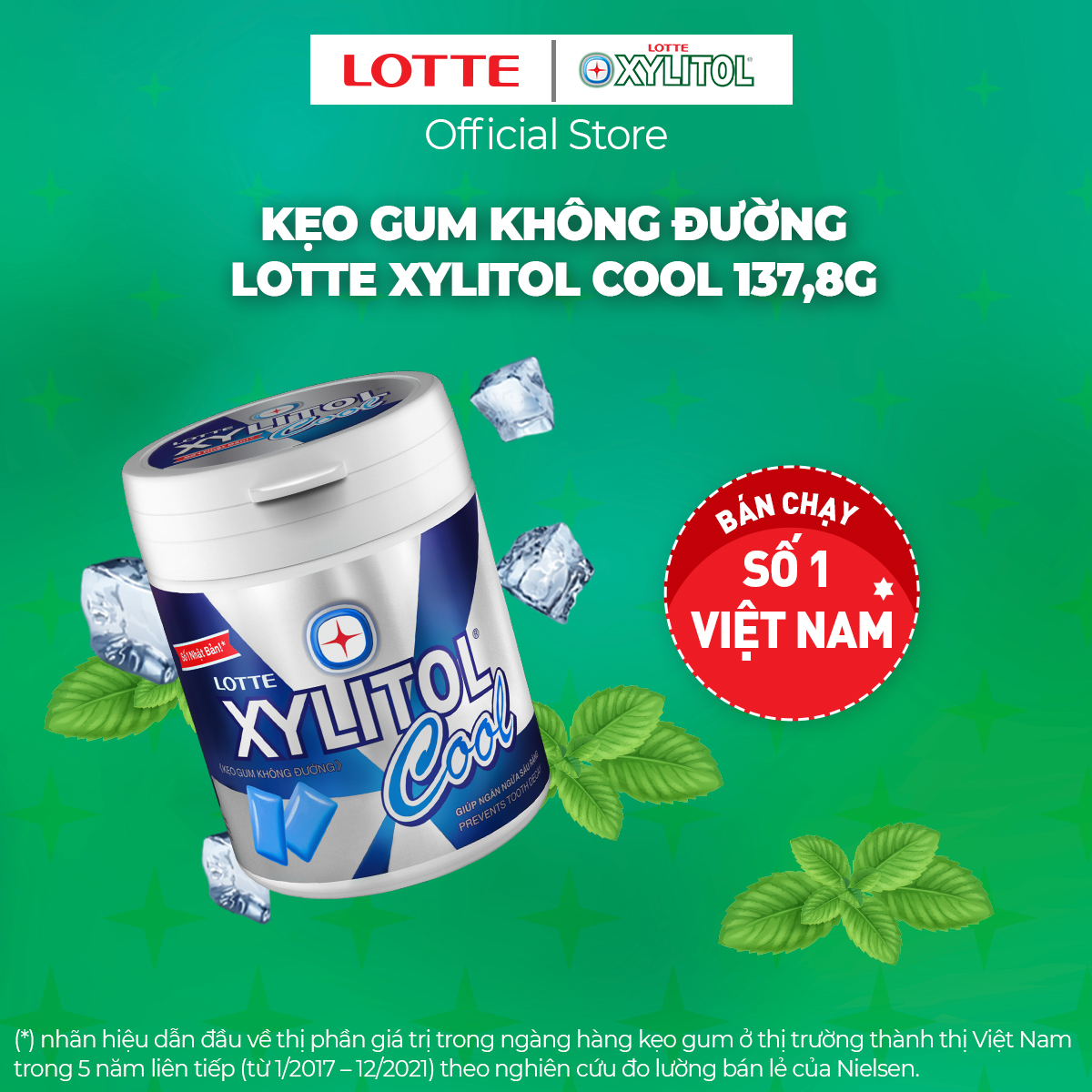 Combo 6 hũ Kẹo gum không đường Lotte Xylitol Cool 130,5 g