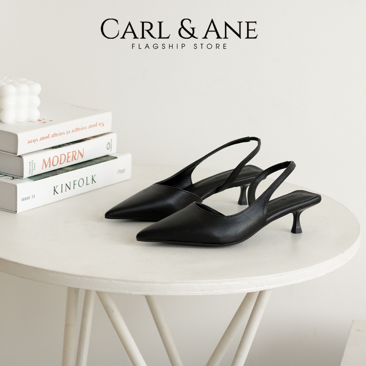 Carl &amp; Ane - Giày cao gót nữ dáng Slingback mũi nhọn phong cách thanh lịch - CL037