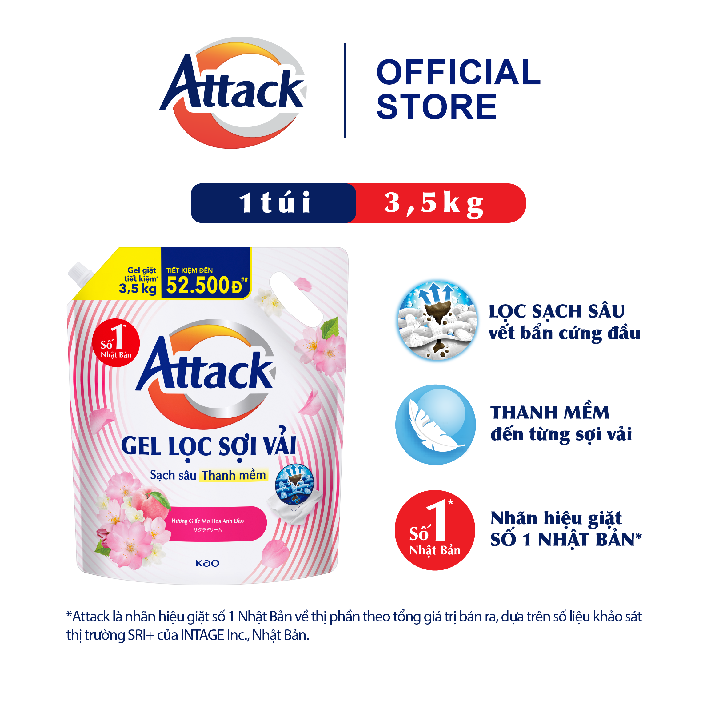 Gel Giặt Attack Hương Giấc Mơ Hoa Anh Đào Túi 3.5Kg