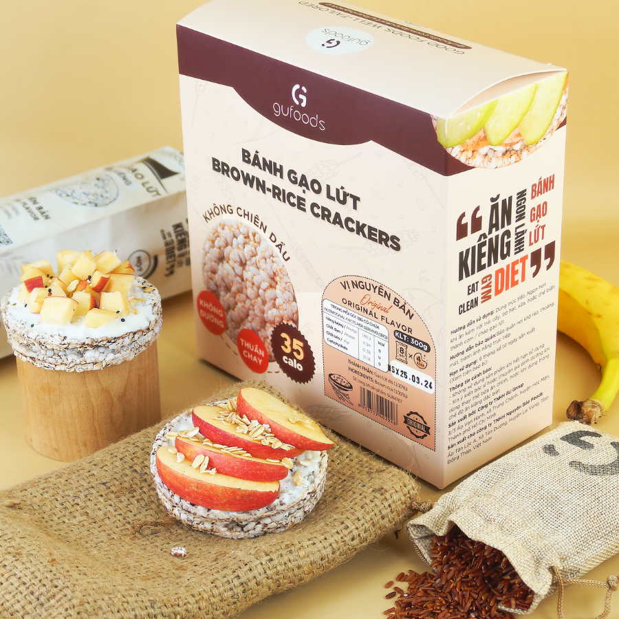 Bánh gạo lứt GUfoods vị Nguyên bản - Không chiên dầu, Không đường, Lành mạnh, Phù hợp Eat clean, Ăn vặt healthy, Thực dưỡng, Tập gym, Thuần chay