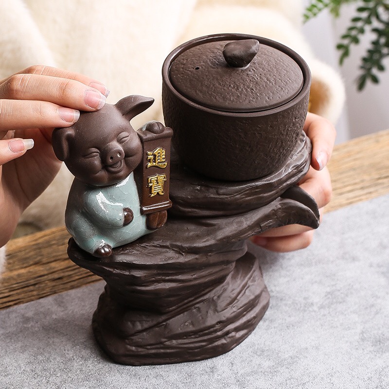 [tặng kèm hộp đựng] Bộ Ấm Pha Trà KungFu, Xoay Để Rót Trà