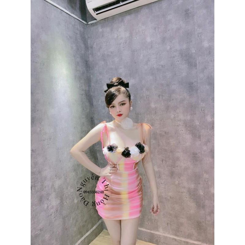 Đầm body lưới cúp kết hoa